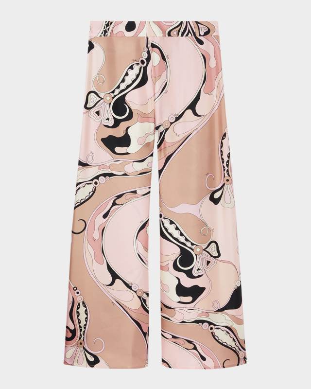 Orchidee-Print Silk Twill Wide-Leg Pants
